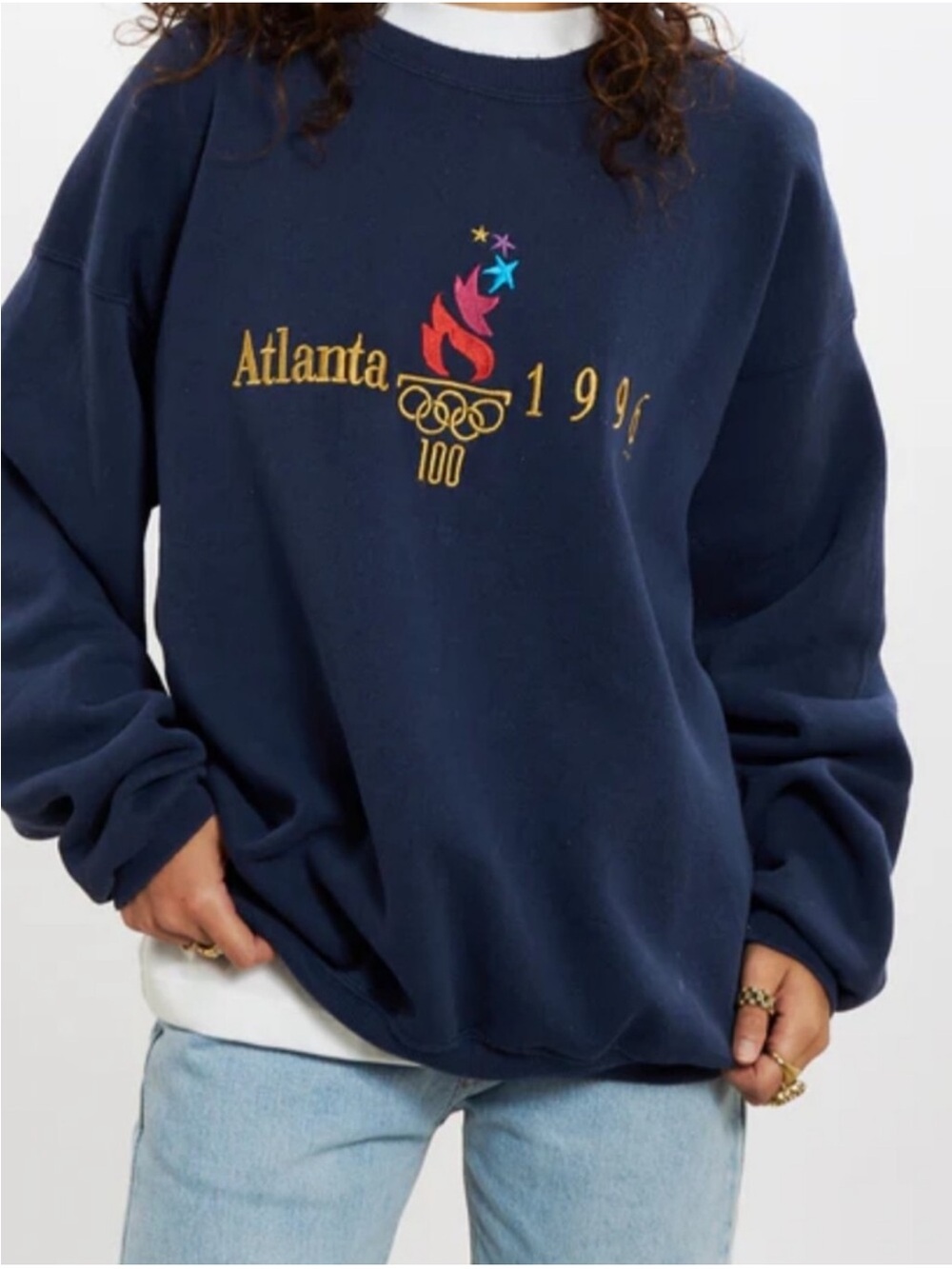 Hanes Heavyweight Atlanta 1996 Olympics Embroidered Navy Crewneck Sweatshirt